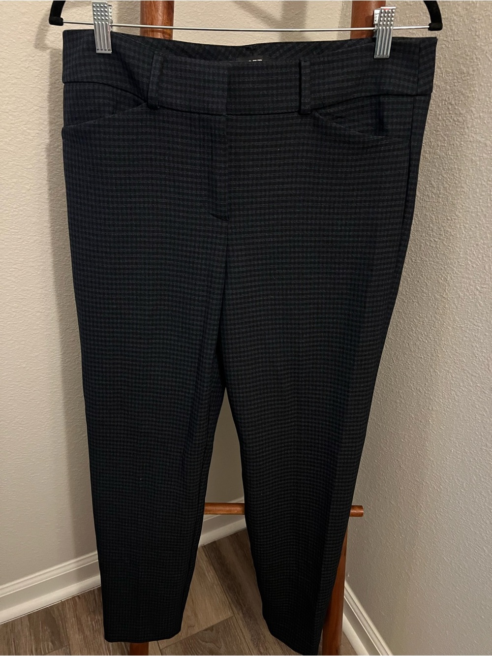 Womens Loft Navy Checkered Dress Pants - Classic Straight Leg